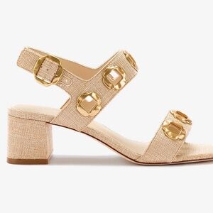 Larroude Raffia Beige Block Heel Sandals